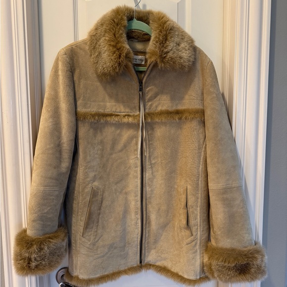 Jones New York Jackets & Blazers - Jones New York Sport Shearling Jacket L Tan Faux Fur Trim Zip Front